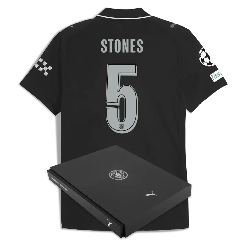 Manchester City Man City Champions League Away Authentic Jersey 2025/26 With STONES 5 Printing in Gift Box