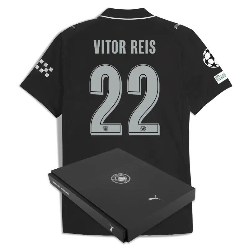 Manchester City Man City Champions League Away Authentic Jersey 2025/26 With VITOR REIS 22 Printing in Gift Box