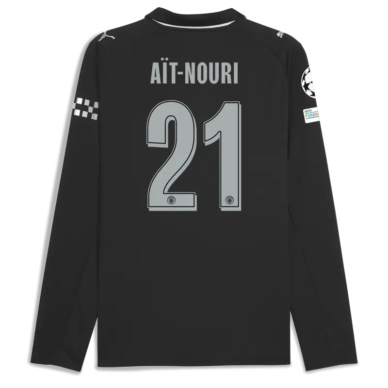 Manchester City Man City Champions League Away Jersey 2025/26 Long Sleeve With AÏT-NOURI 21 Printing