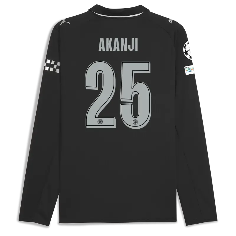 Manchester City Man City Champions League Away Jersey 2025/26 Long Sleeve With AKANJI 25 Printing