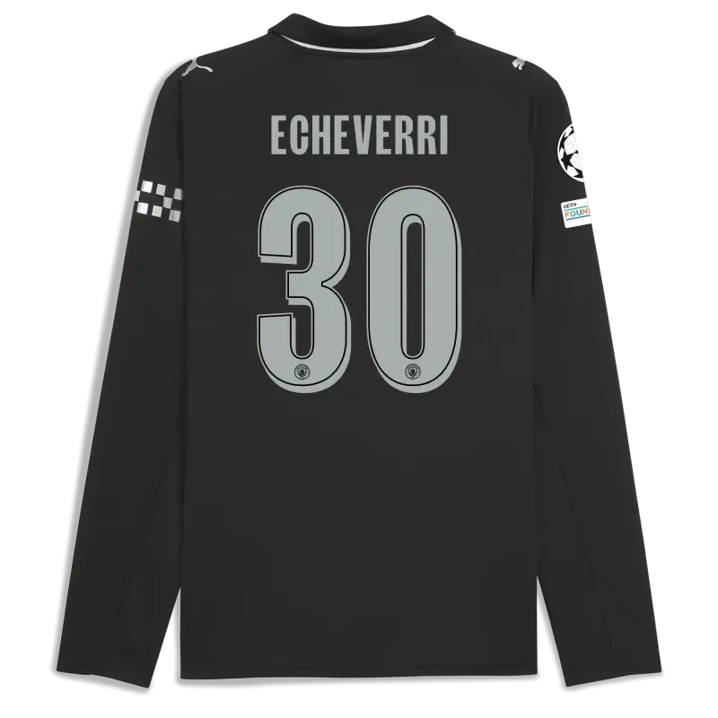 Manchester City Man City Champions League Away Jersey 2025/26 Long Sleeve With ECHEVERRI 30 Printing