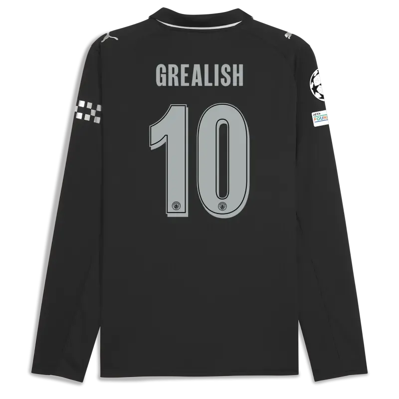 Manchester City Man City Champions League Away Jersey 2025/26 Long Sleeve With GREALISH 10 Printing