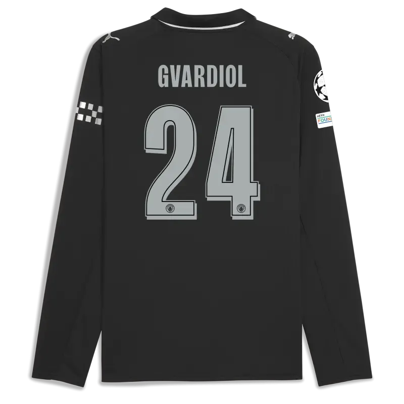 Manchester City Man City Champions League Away Jersey 2025/26 Long Sleeve With GVARDIOL 24 Printing