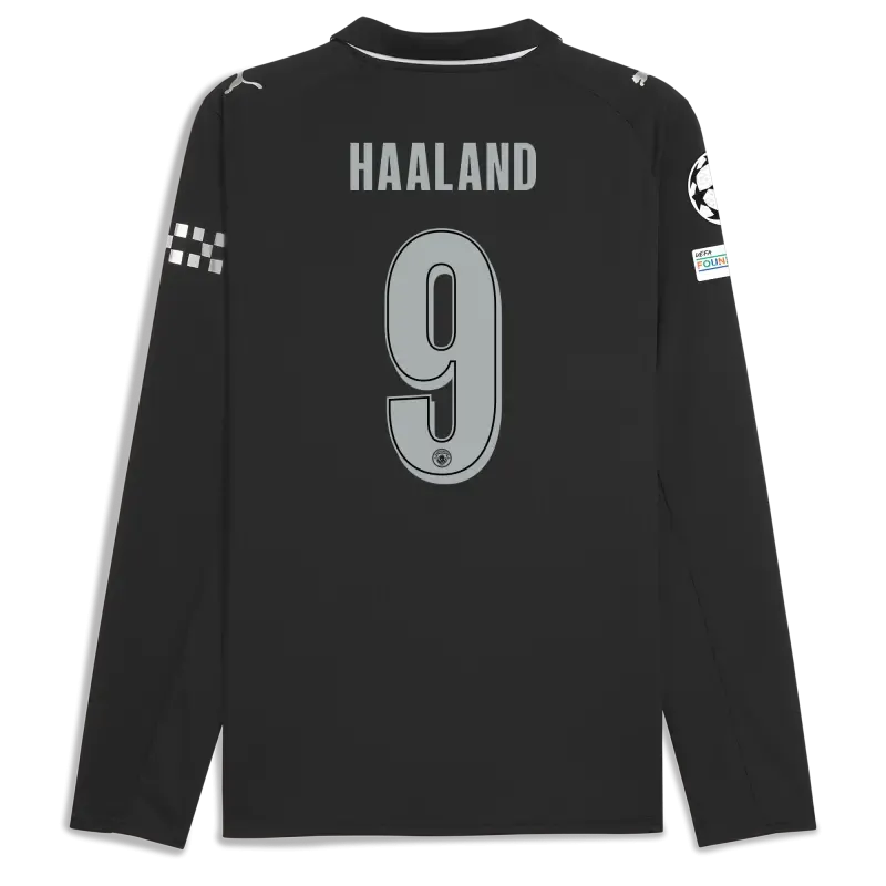 Manchester City Man City Champions League Away Jersey 2025/26 Long Sleeve With HAALAND 9 Printing