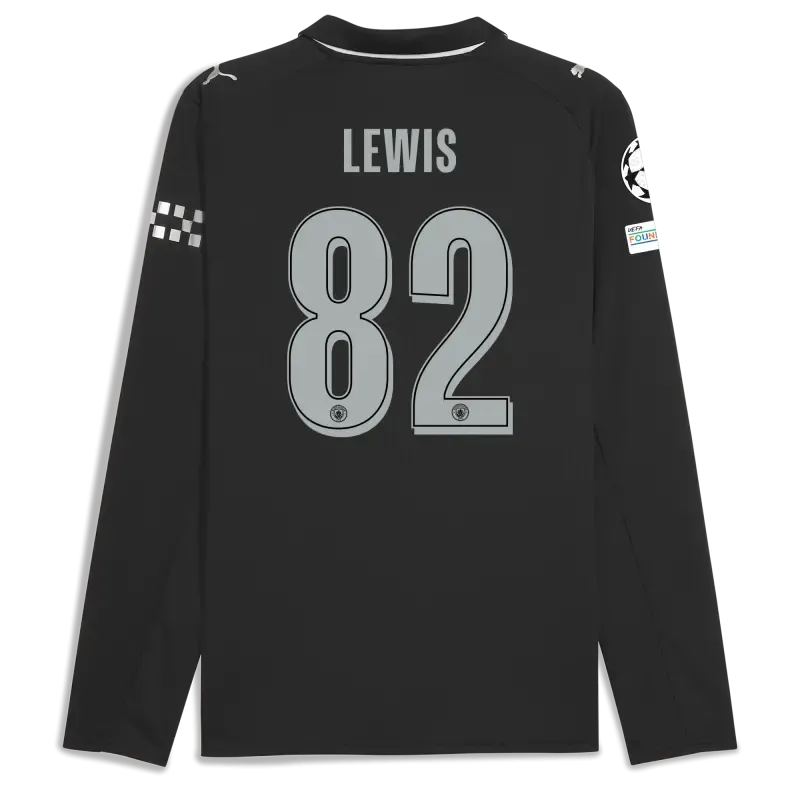Manchester City Man City Champions League Away Jersey 2025/26 Long Sleeve With LEWIS 82 Printing