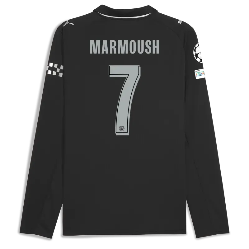 Manchester City Man City Champions League Away Jersey 2025/26 Long Sleeve With MARMOUSH 7 Printing