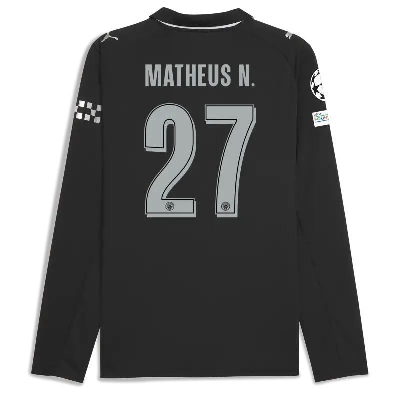 Manchester City Man City Champions League Away Jersey 2025/26 Long Sleeve With MATHEUS N. 27 Printing