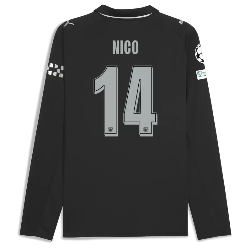 Manchester City Man City Champions League Away Jersey 2025/26 Long Sleeve With NICO 14 Printing
