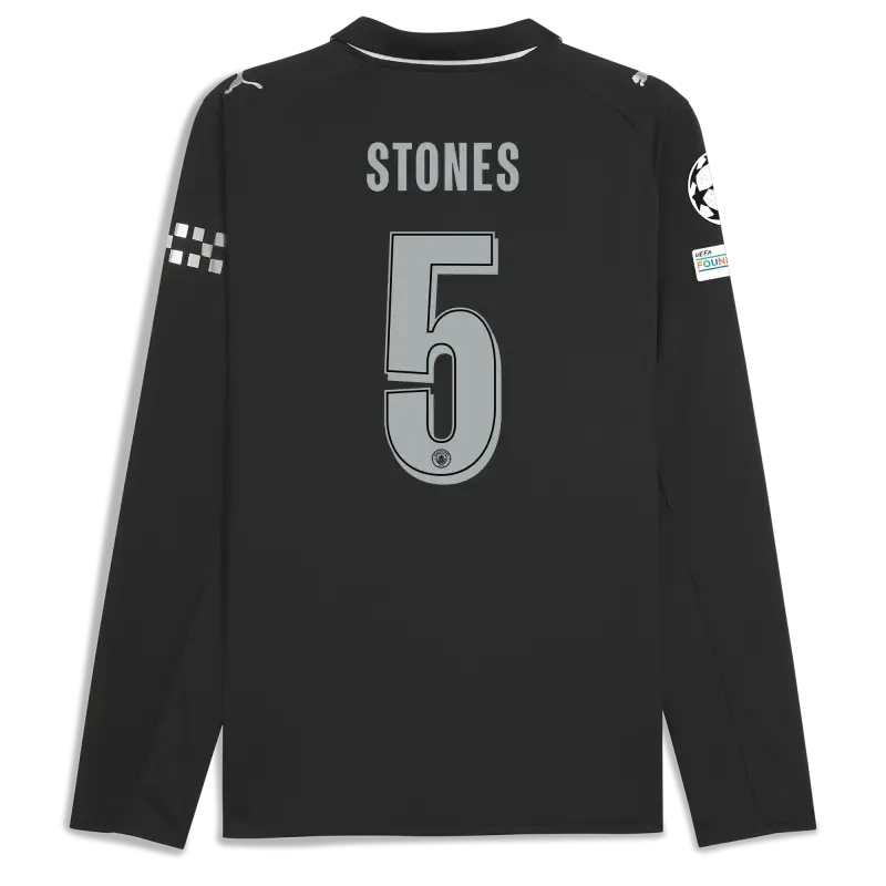 Manchester City Man City Champions League Away Jersey 2025/26 Long Sleeve With STONES 5 Printing