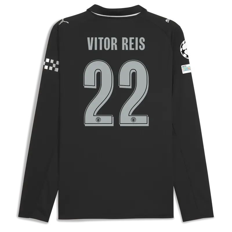 Manchester City Man City Champions League Away Jersey 2025/26 Long Sleeve With VITOR REIS 22 Printing