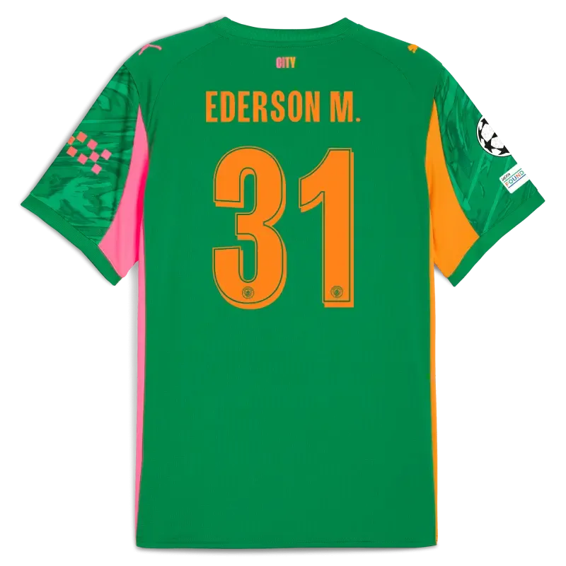 Manchester City Man City Champions League Goalkeeper Jersey Green 2025/26 With EDERSON M. 31 Printing