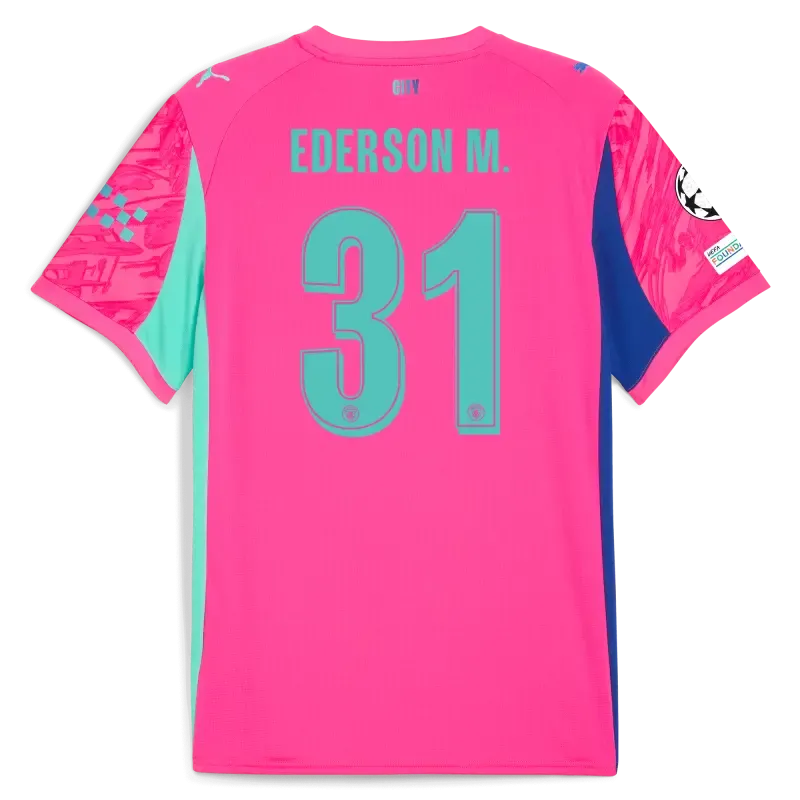 Manchester City Man City Champions League Goalkeeper Jersey Pink 2025/26 With EDERSON M. 31 Printing