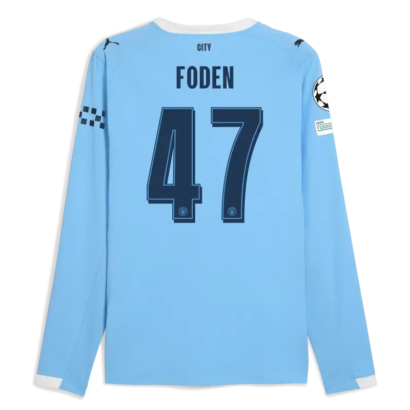 Manchester City Man City Champions League Home Authentic Jersey 2025/26 Long Sleeve With FODEN 47 Printing