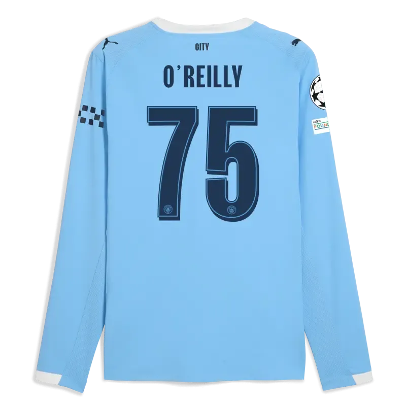 Manchester City Man City Champions League Home Authentic Jersey 2025/26 Long Sleeve With O'REILLY 75 Printing