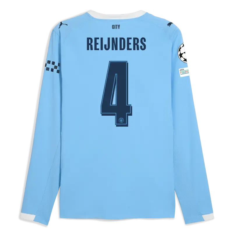 Manchester City Man City Champions League Home Authentic Jersey 2025/26 Long Sleeve With REIJNDERS 4 Printing