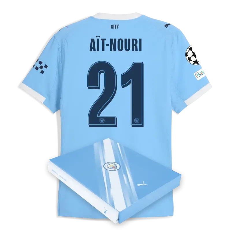 Manchester City Man City Champions League Home Authentic Jersey 2025/26 With AÏT-NOURI 21 Printing in Gift Box