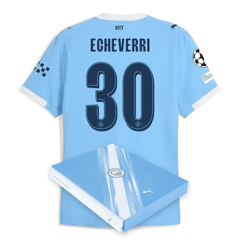 Manchester City Man City Champions League Home Authentic Jersey 2025/26 With ECHEVERRI 30 Printing in Gift Box