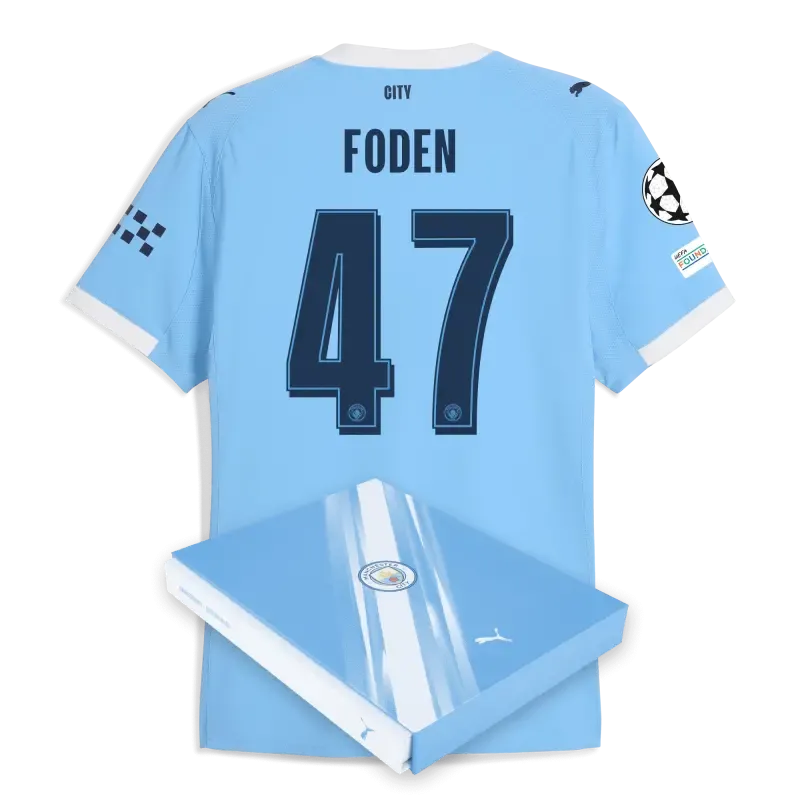 Manchester City Man City Champions League Home Authentic Jersey 2025/26 With FODEN 47 Printing in Gift Box