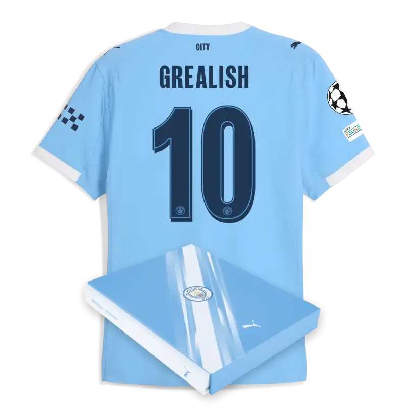 Manchester City Man City Champions League Home Authentic Jersey 2025/26 With GREALISH 10 Printing in Gift Box
