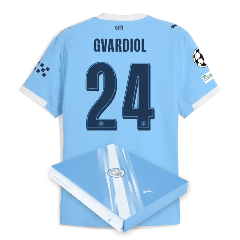 Manchester City Man City Champions League Home Authentic Jersey 2025/26 With GVARDIOL 24 Printing in Gift Box