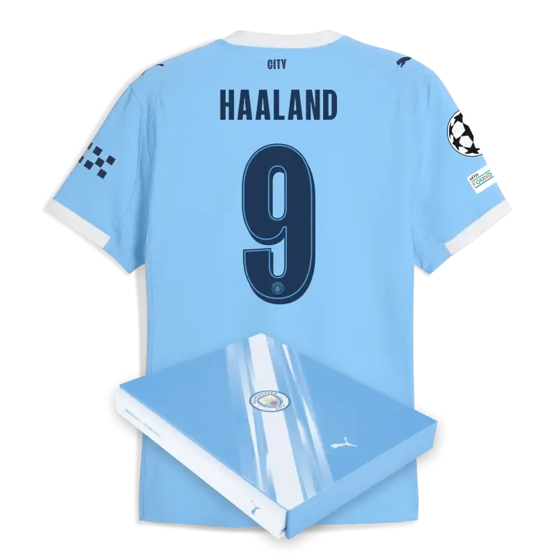 Manchester City Man City Champions League Home Authentic Jersey 2025/26 With HAALAND 9 Printing in Gift Box