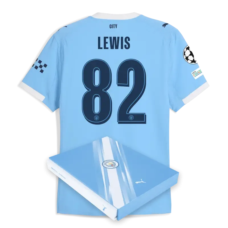 Manchester City Man City Champions League Home Authentic Jersey 2025/26 With LEWIS 82 Printing in Gift Box