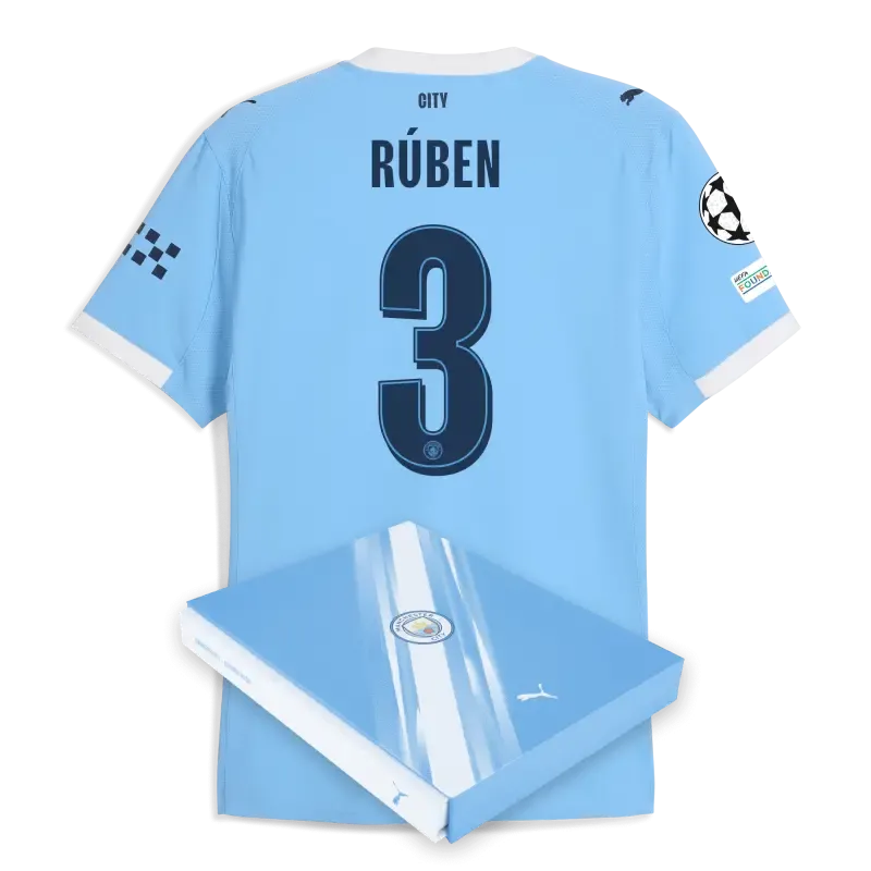 Manchester City Man City Champions League Home Authentic Jersey 2025/26 With RÚBEN 3 Printing in Gift Box