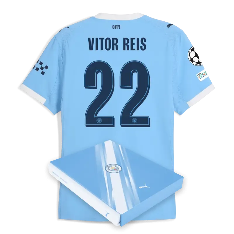 Manchester City Man City Champions League Home Authentic Jersey 2025/26 With VITOR REIS 22 Printing in Gift Box