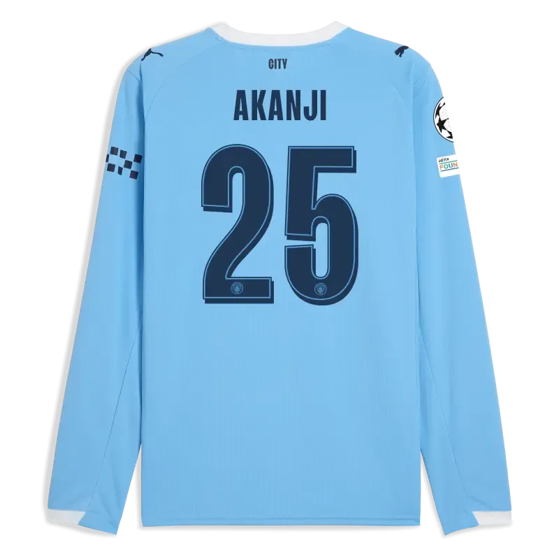 Manchester City Man City Champions League Home Jersey 2025/26 Long Sleeve With AKANJI 25 Printing