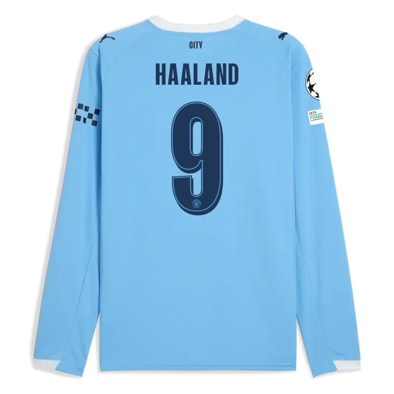 Manchester City Man City Champions League Home Jersey 2025/26 Long Sleeve With HAALAND 9 Printing