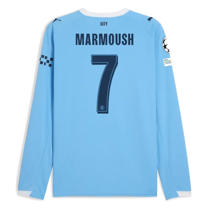 Manchester City Man City Champions League Home Jersey 2025/26 Long Sleeve With MARMOUSH 7 Printing