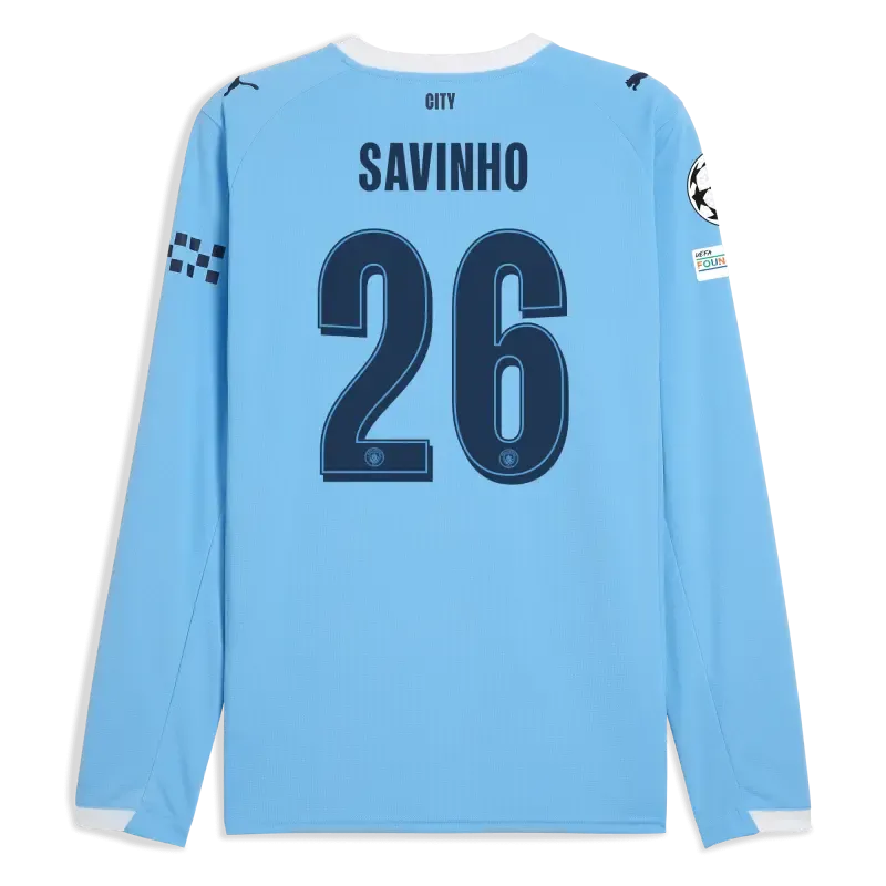 Manchester City Man City Champions League Home Jersey 2025/26 Long Sleeve With SAVINHO 26 Printing