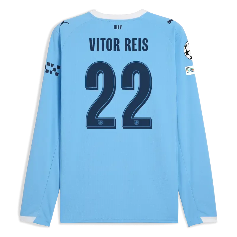 Manchester City Man City Champions League Home Jersey 2025/26 Long Sleeve With VITOR REIS 22 Printing