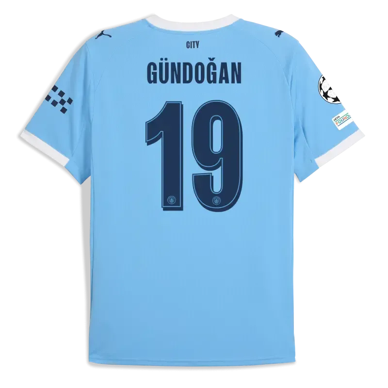 Manchester City Man City Champions League Home Jersey 2025/26 With GÜNDOĞAN 19 Printing