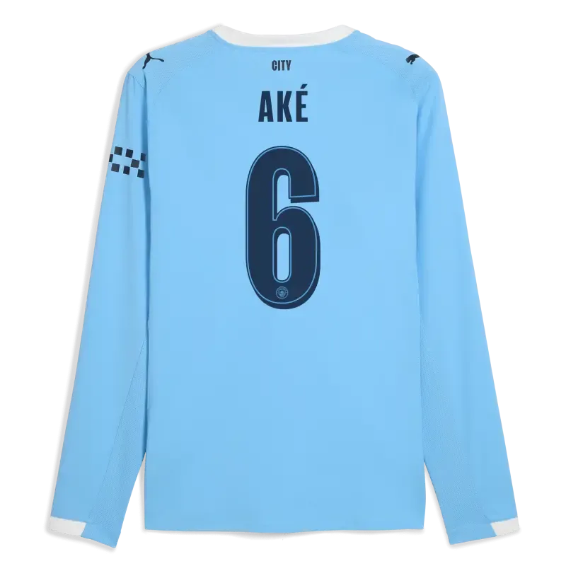 Manchester City Man City Home Authentic Jersey 2025/26 Long Sleeve With AKÉ 6 Printing
