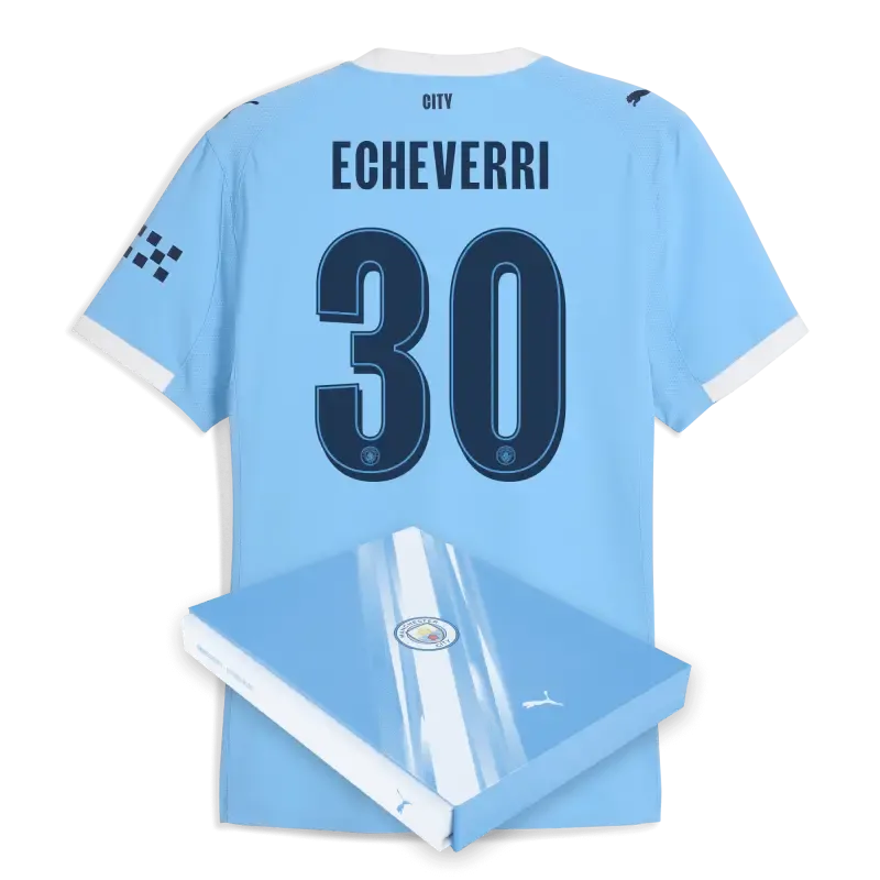 Manchester City Man City Home Authentic Jersey 2025/26 With ECHEVERRI 30 Printing in Gift Box