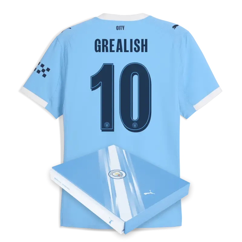 Manchester City Man City Home Authentic Jersey 2025/26 With GREALISH 10 Printing in Gift Box