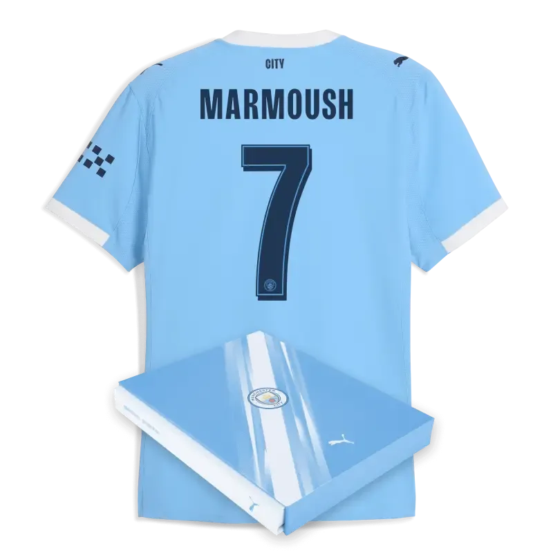 Manchester City Man City Home Authentic Jersey 2025/26 With MARMOUSH 7 Printing in Gift Box