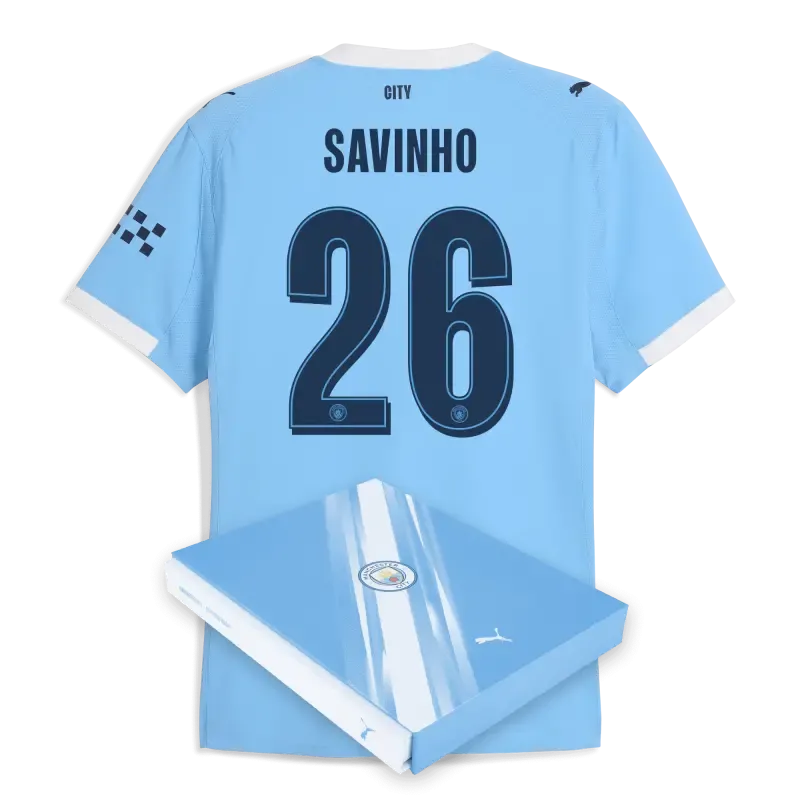 Manchester City Man City Home Authentic Jersey 2025/26 With SAVINHO 26 Printing in Gift Box