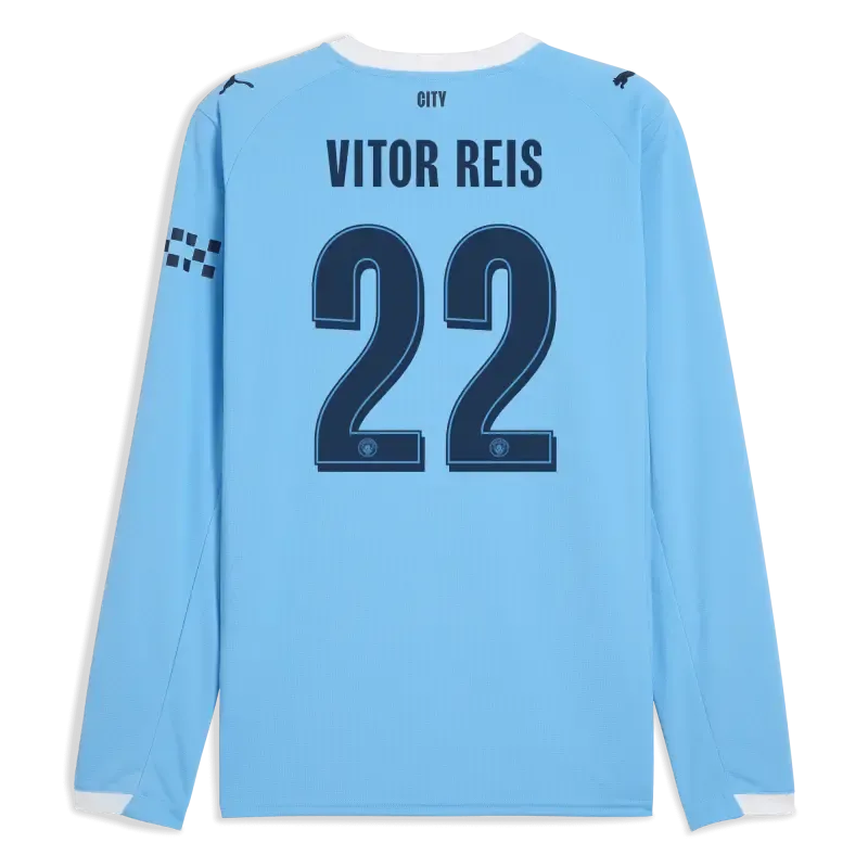 Manchester City Man City Home Jersey 2025/26 Long Sleeve With VITOR REIS 22 Printing