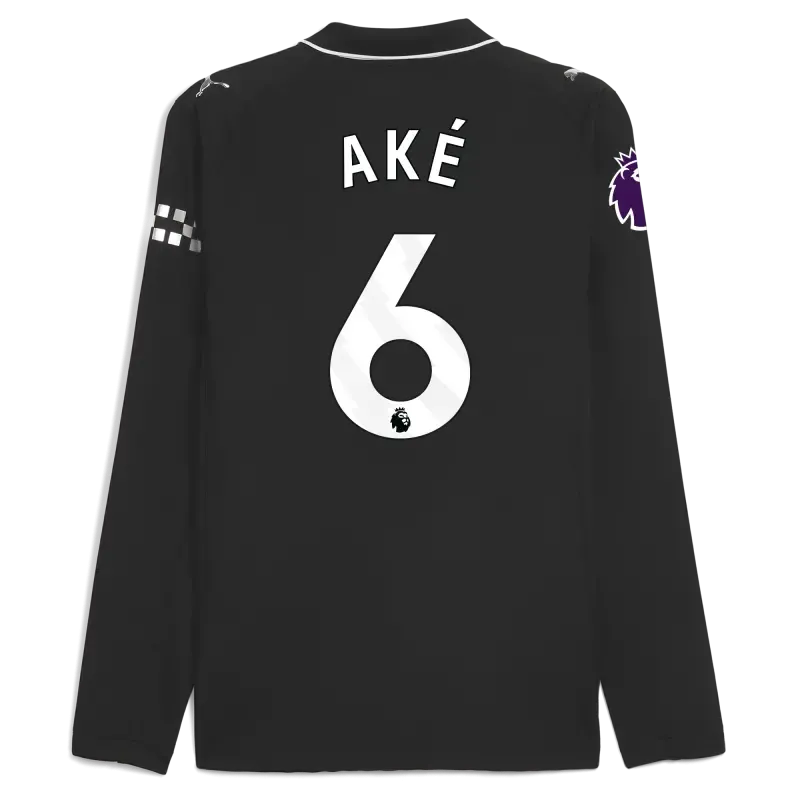 Manchester City Premier League Away Authentic Jersey 2025/26 Long Sleeve With AKÉ 6 Printing