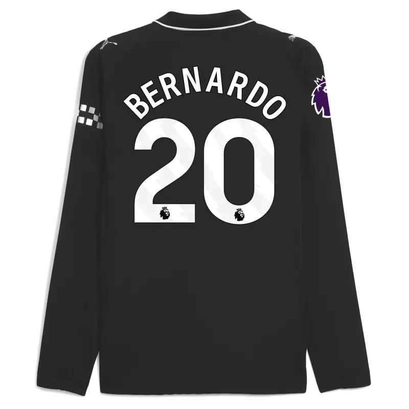 Manchester City Premier League Away Authentic Jersey 2025/26 Long Sleeve With BERNARDO 20 Printing