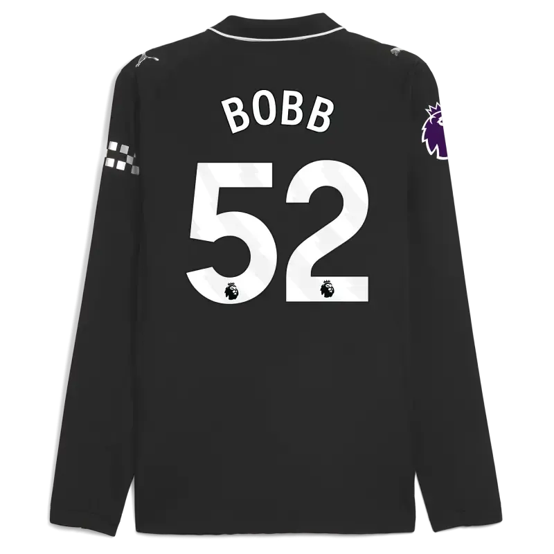 Manchester City Premier League Away Authentic Jersey 2025/26 Long Sleeve With BOBB 52 Printing