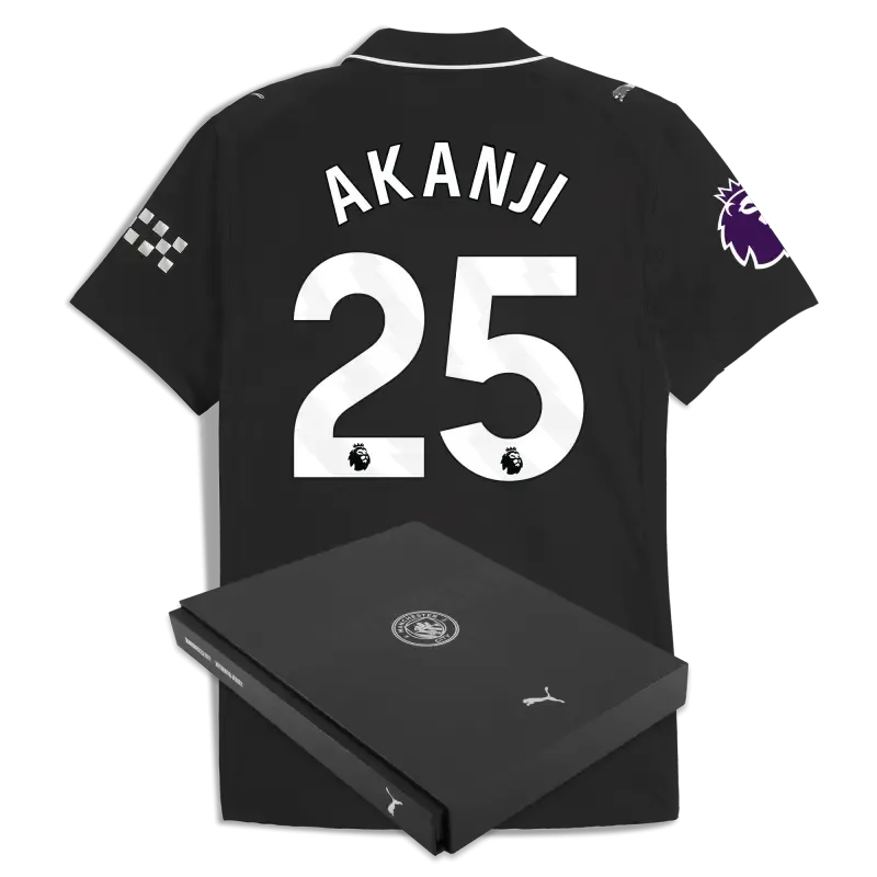Manchester City Premier League Away Authentic Jersey 2025/26 With AKANJI 25 Printing in Gift Box