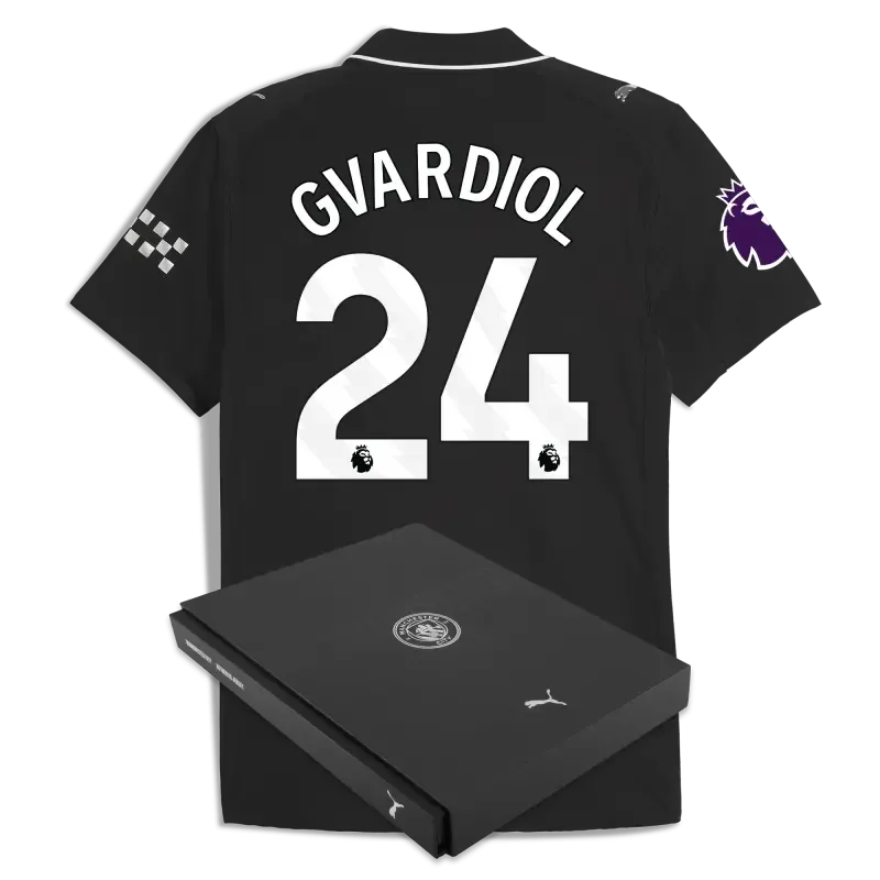 Manchester City Premier League Away Authentic Jersey 2025/26 With GVARDIOL 24 Printing in Gift Box