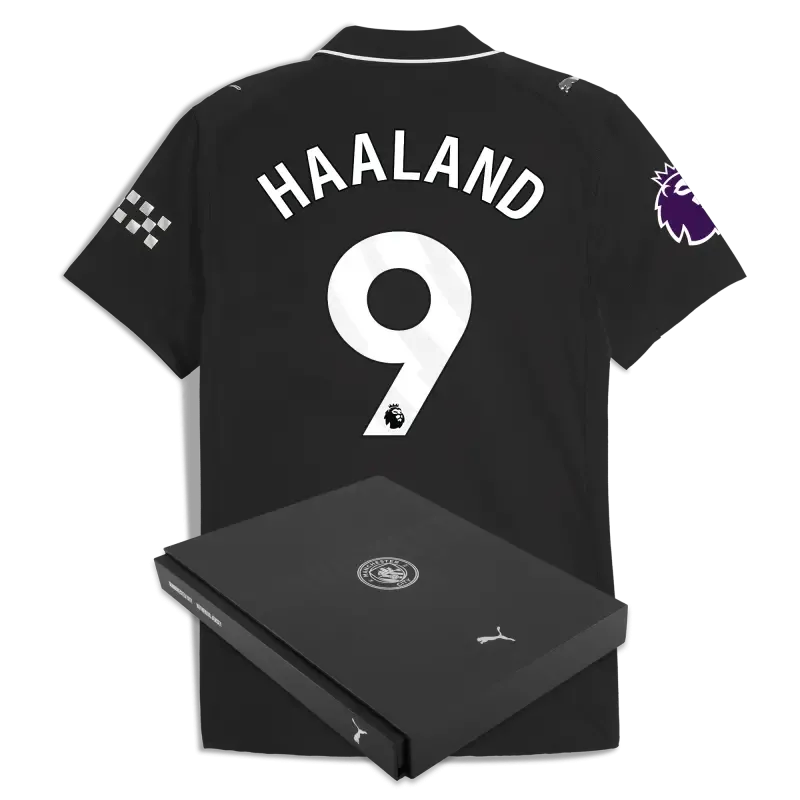 Manchester City Premier League Away Authentic Jersey 2025/26 With HAALAND 9 Printing in Gift Box