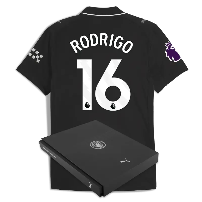 Manchester City Premier League Away Authentic Jersey 2025/26 With RODRIGO 16 Printing in Gift Box