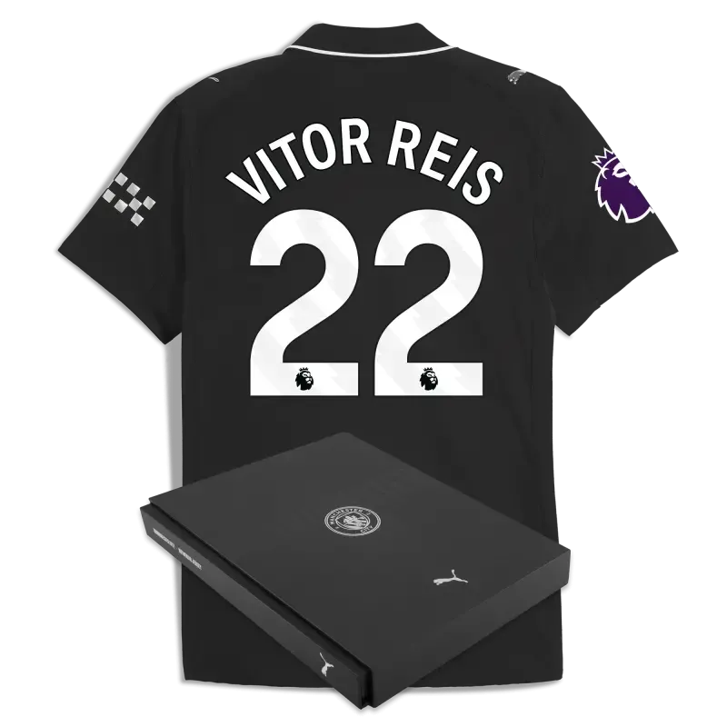 Manchester City Premier League Away Authentic Jersey 2025/26 With VITOR REIS 22 Printing in Gift Box