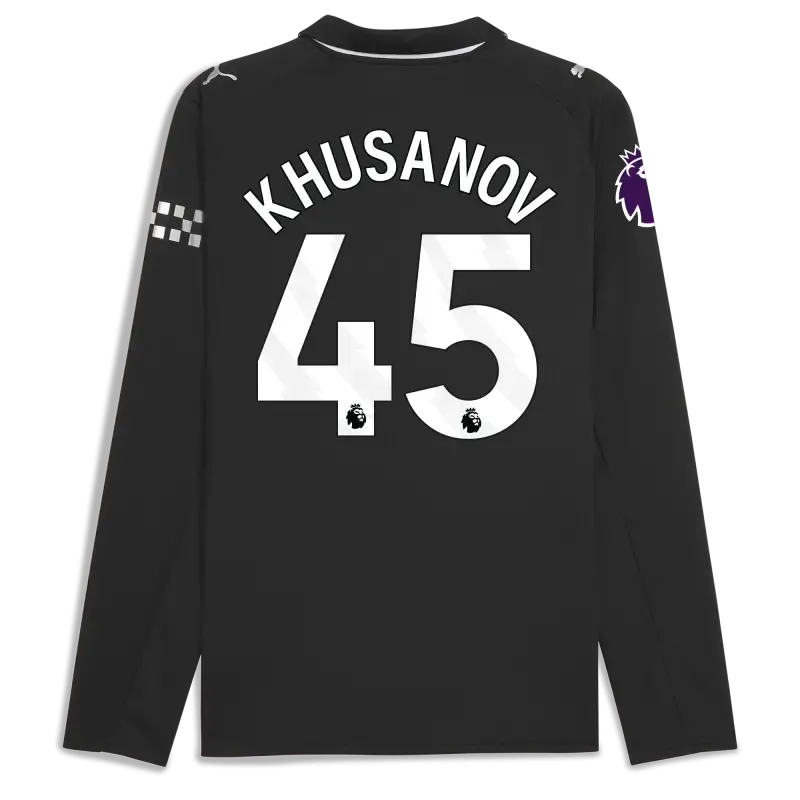 Manchester City Premier League Away Jersey 2025/26 Long Sleeve With KHUSANOV 45 Printing