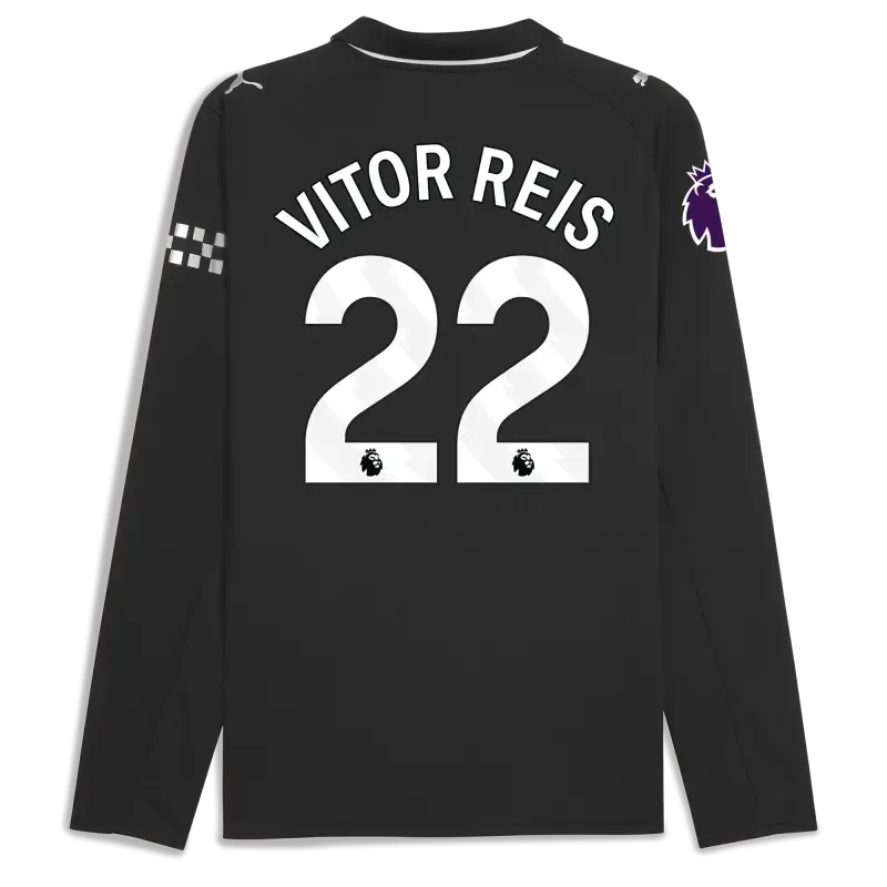 Manchester City Premier League Away Jersey 2025/26 Long Sleeve With VITOR REIS 22 Printing